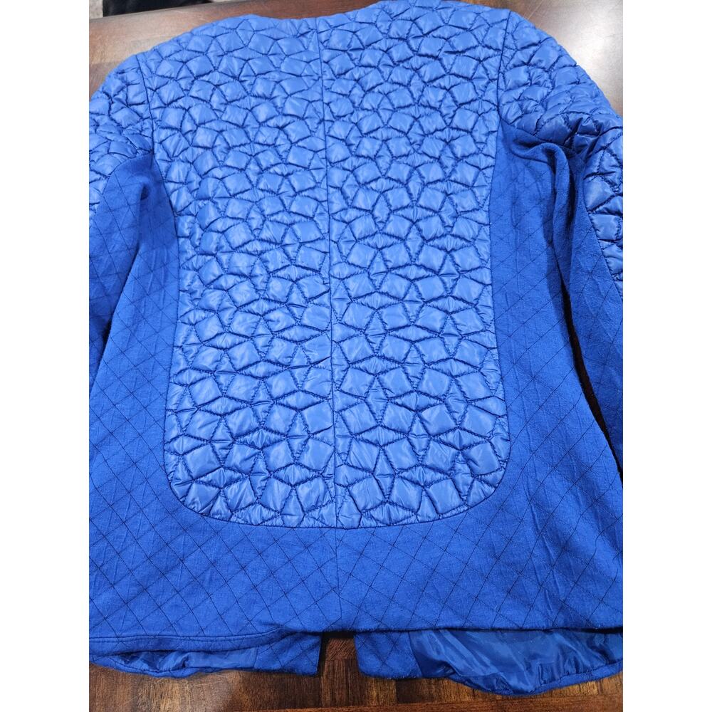 IVA Rockabilly Quilted Blue Moto Jacket Cropped Zip Front Silver Snap Y2K XS - Picture 6 of 9